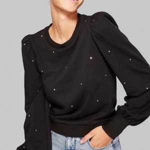 Wild Fable Rhinestone Puff Sleeve Top in Black